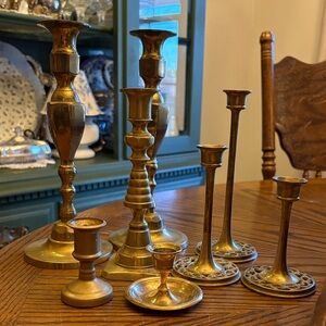 Brass Candle Holder Lot- 8 total